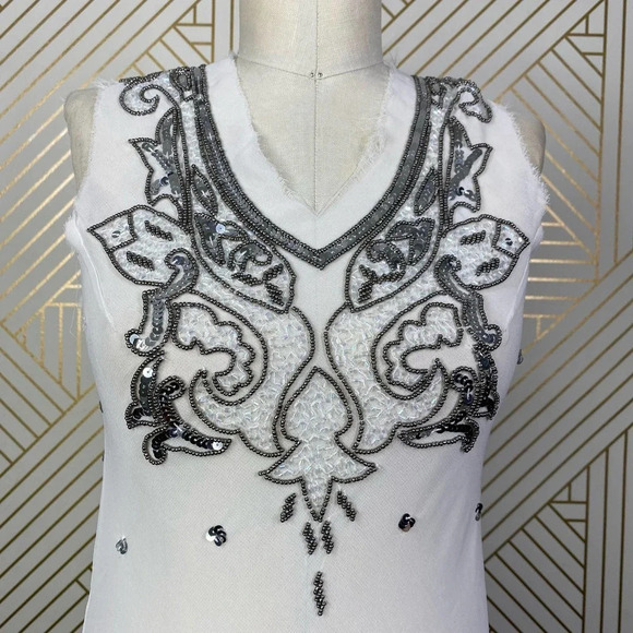 RAGA White Sheer Silver‎ Sequin Beaded Dress - Picture 3 of 12